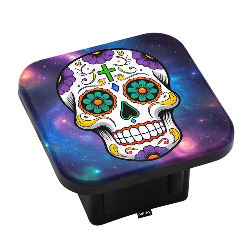 Swono Sugar Skull Travel Trailer Hitch Cover  Day of The Dead Floral Skeleton Galaxy Space Hitch Cover Tube Plug Universal Fits 2 Tow Hitch Receiver for Cars Trucks